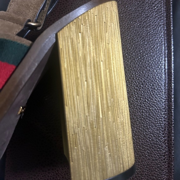 Gucci Brown Suede Web Horsebit Block Heel Slingback Sandal - Picture 10 of 11